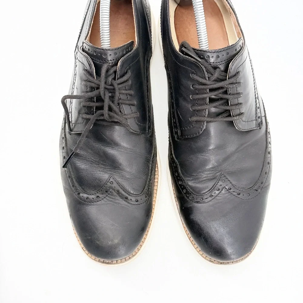Cole Haan Grand.OS Men Black Leather Wingtip Oxford Dress Shoes C23771 Size 11.5